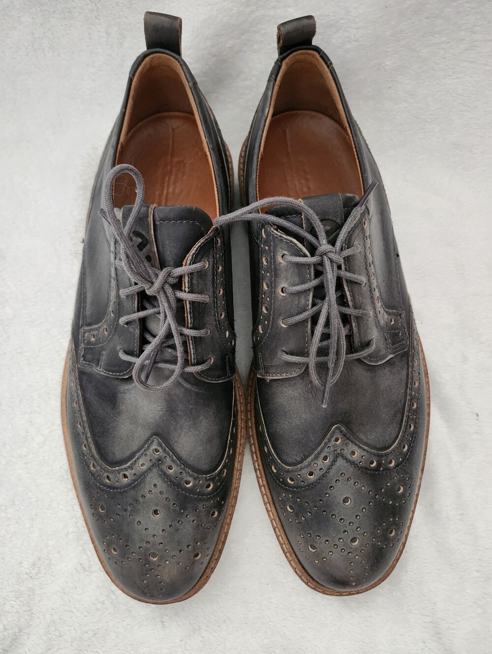 ECCO ST.1 Hybrid Grey Leather Wingtip Brogues Dress Shoes Men's US 9 (EU 43)